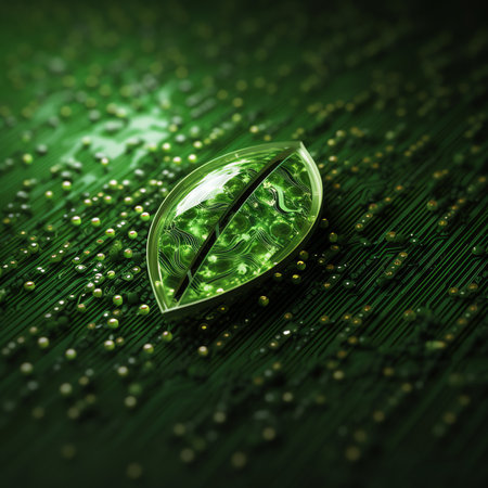 Generative AI : Concept of green technology green recycle sign on circuit board technology innovations Environment Green Technology Computer ChipGreen Computing andTechnology CSR aの素材