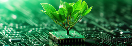 Generative AI : Concept of green technology green recycle sign on circuit board technology innovations Environment Green Technology Computer ChipGreen Computing andTechnology CSR aの素材