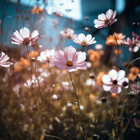 Generative AI : Cosmos flowers beautiful in the gardenの素材