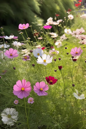 Generative AI : Cosmos flowers beautiful in the gardenの素材