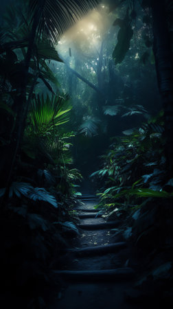 Generative AI : Deep tropical jungle in darknessの素材