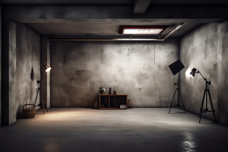 Generative AI : Dark Concrete Wall Background Grunge Product Placement Garage Sceneの素材