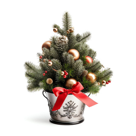 Generative AI : Decorated Christmas Tree isolated on white backgroundの素材