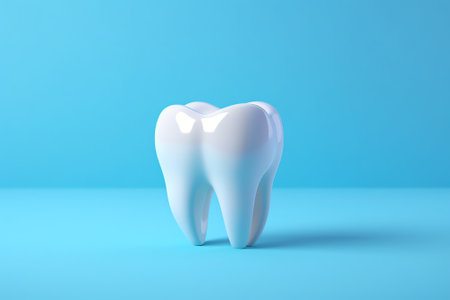 Generative AI : Dentist hand with healthy white tooth model and dentist mirror on a blue background Copy space Teeth care dental treatment tooth extraction implant concept Dental cの素材
