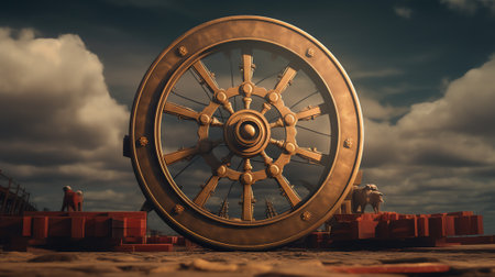 Generative AI : Detail of rotating boat lifting wheel at Falkirk in central Scotlandの素材