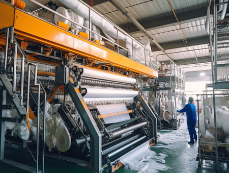 Generative AI : Detail of Textile Machine working in a factoryの素材