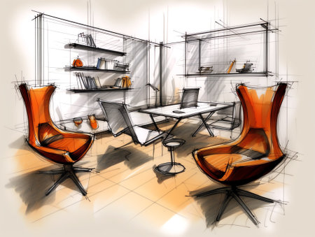 Generative AI : Designer sketching drawing design development product plan draft chair armchair Wingback Interior furniture prototype manufacturing production designer studio conceの素材