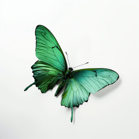 Generative AI : Detailed closeup on the green Blotched emerald geometer moth Comibaena bajularia with spread wingsの素材