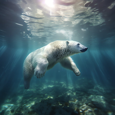 Generative AI : Diving underwater in winter View in lake under ice Marine life under water in clear lake water Observation of animal world Scuba diving adventure on lake Baikal Rusの素材