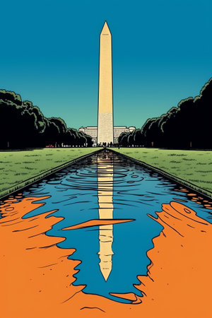 Generative AI : Distant view of the Washington Monument with water in foregroundの素材