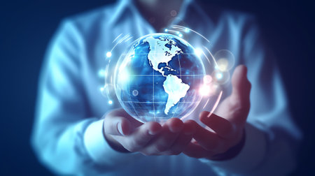 Generative AI : Doctor with virtual globe healthcare network connection conceptScience and medical innovation technology future sustainable smart services and solutions in global rの素材
