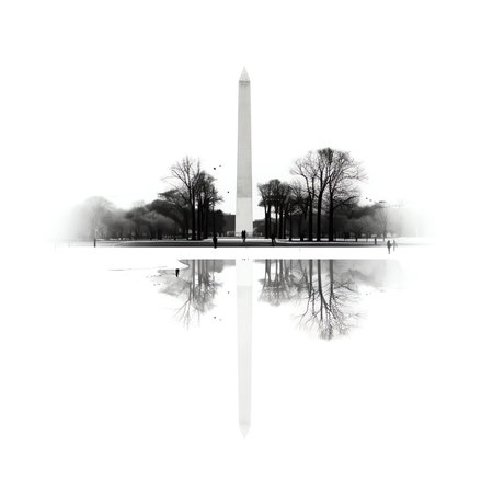Generative AI : Distant view of the Washington Monument with water in foregroundの素材