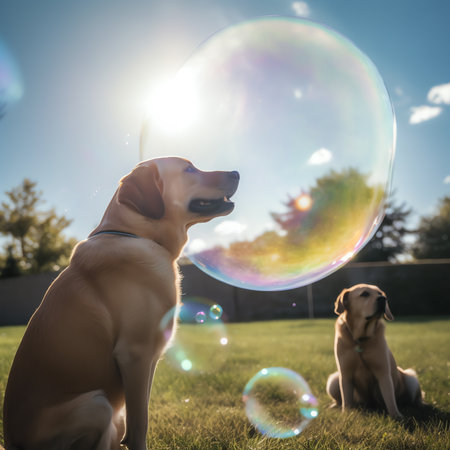 Generative AI : Dog drinking water from plastic bottle Pet owner takes care of his labrador retriever during hot sunny dayの素材