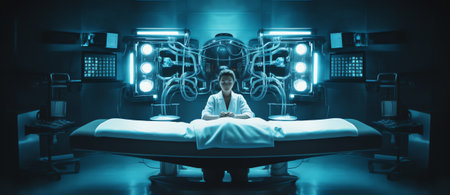 Generative AI : Doctor with a control panel in a modern hospitalの素材