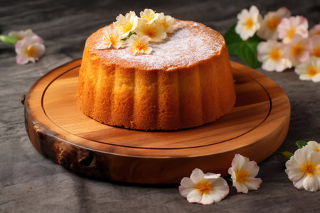 Generative AI : Easter cakes stand on a wooden tray on a linen tablecloth beautiful candles decorative ornaments hares The concept of religious holidaysの素材