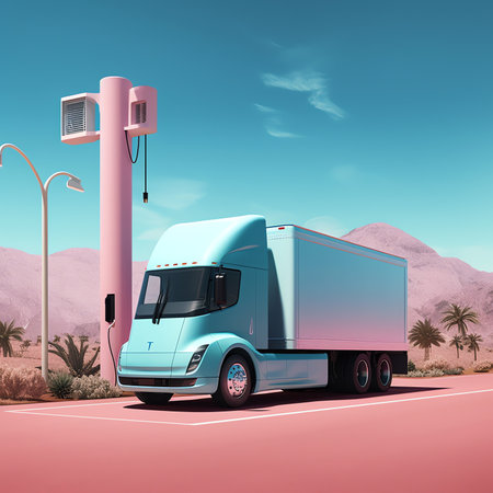 Generative AI : Electric truck batteries are charged from the charging station Conceptの素材