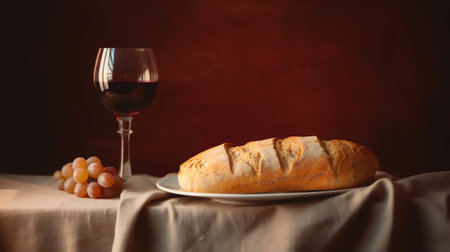 Generative AI : Easter Communion Still life with chalice of wine and breadの素材