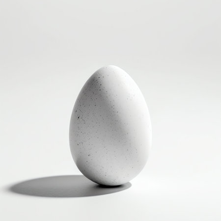 Generative AI : Easter white eggs pattern On A White Background A hand is taking one awayの素材
