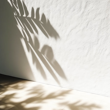 Generative AI : Empty palm shadow blue color texture pattern cement wall background Used for presentation business nature organic cosmetic products for sale shop online Summer tropの素材