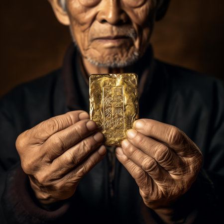 Generative AI : Empty wallet in the hands of an elderly man Poverty in retirement conceptの素材