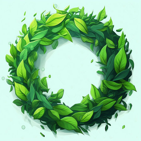 Generative AI : Endless infinity symbol made from evergreen leaves The concept of eternity endless and unlimited circular economy Green leaves on a wooden logの素材