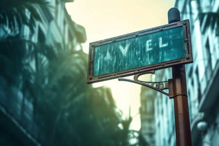 Generative AI : Empty street sign on metal post cloudy sky in the backgroundの素材