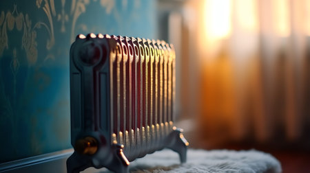 Generative AI : Euro money banknotes on heating radiator battery with thermostat temperature regulator Concept of expensive heating costs and rising energy bill prices for winter cの素材