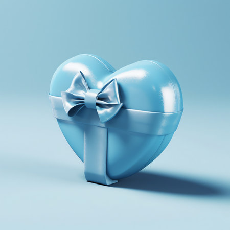 Generative AI : Fathers Day concept Top view photo of heart shaped blue necktie on isolated pastel blue background with copyspaceの素材