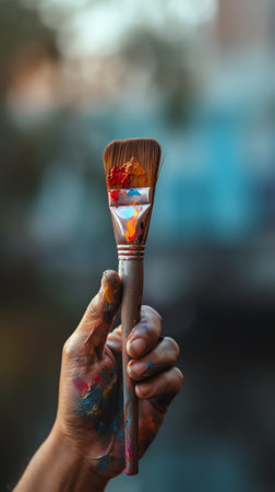 Generative AI : Female hand painting beautiful pictureの素材