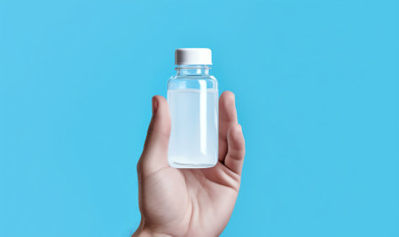 Generative AI : Female hands with glasses of water on light blue backgroundの素材