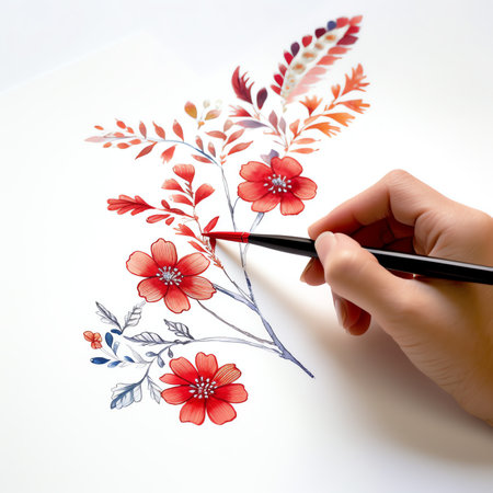 Generative AI : Female hand painting beautiful pictureの素材