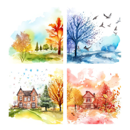 Generative AI : Four season collage from arrow banners all used photos belong to meの素材