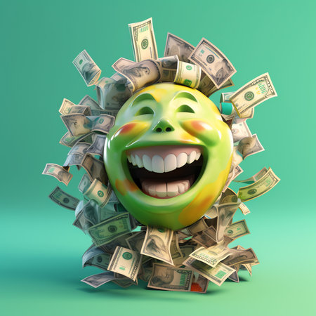 Generative AI : Globe and stack with coins Money makes the world go roundの素材