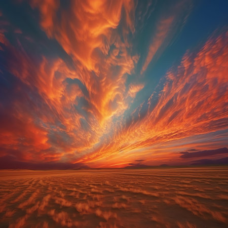 Generative AI : Gorgeous panorama scenic of the sunrise or sunset with silver lining and cloud on the orange skyの素材