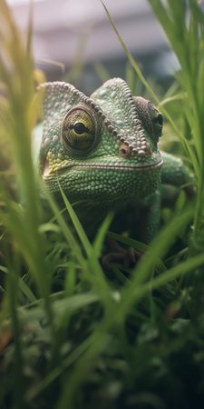 Generative AI : Green Anole Lizard Anolis carolinensis eating a Katydid also called Bush Cricketの素材