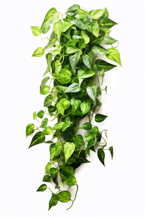 Generative AI : Green leaves vines of Tiliacora triandra medicinal plant native to Southeast Asia growing in wild forming plant bush jungle border isolated on white background withの素材