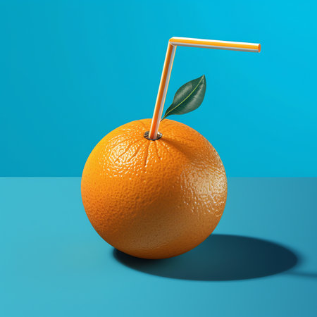 Generative AI : Halved orange pumpkin on blue background Vibrant Neon Colors Conceptual food minimal conceptの素材