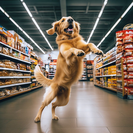 Generative AI : Happy dog in pet storeの素材