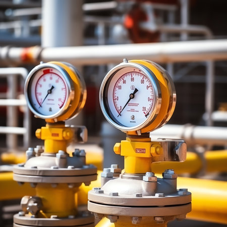 Generative AI : Industrial zoneThe equipment of oil refiningCloseup of industrial pipelines of an oilrefinery plantDetail of oil pipeline with valves in large oil refineryの素材