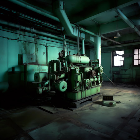 Generative AI : Industrial green ships engine roomの素材