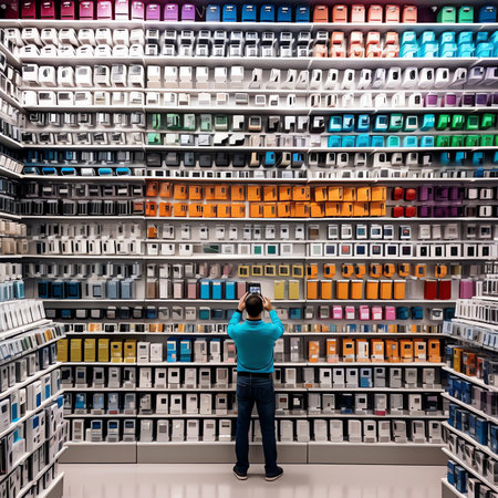 Generative AI : Interior of electronics store with various appliances arranged for saleの素材