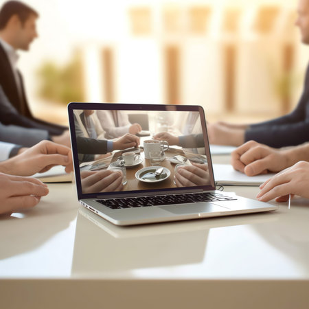 Generative AI : Knowledge Training ELearning Skills Business team hands at work with financial reports and a laptopの素材