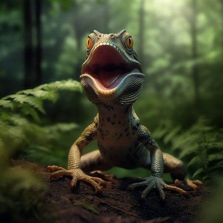 Generative AI : Lacerta agilis aka sand lizard female is feeding herself on sunny place near to Beva river in springtime There are visible insect legs in her mouth Common reptile iの素材