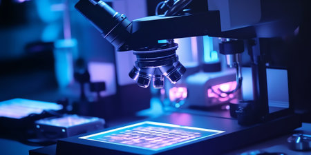 Generative AI : Laboratory microscope lensmodern microscopes in a labの素材