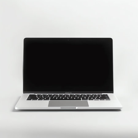 Generative AI : Laptop with blank screen isolated on whiteの素材