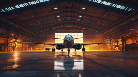 Generative AI : Large industrial building hangar Early morning dawnの素材