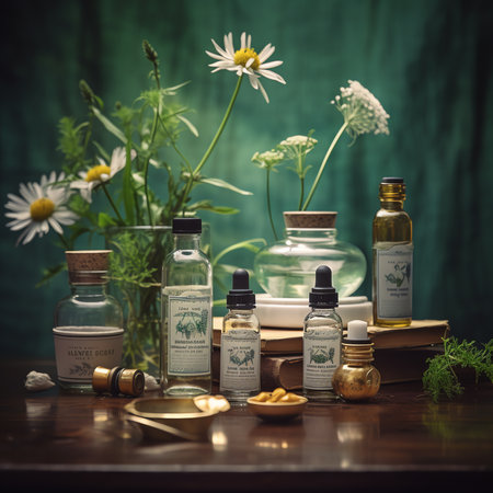 Generative AI : Medicinal herbs and tinctures homeopathy Selective focus Natureの素材