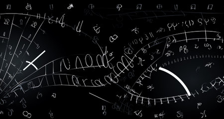 Generative AI : Math physics formulas on black backgroundの素材