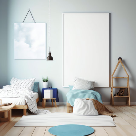 Generative AI : Modern child room interior with comfortable bed and deskの素材
