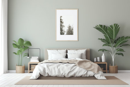 Generative AI : Modern minimal home interior design Tropical palm tree bed with white bed linen mirror side lamp Cozy bedroomの素材